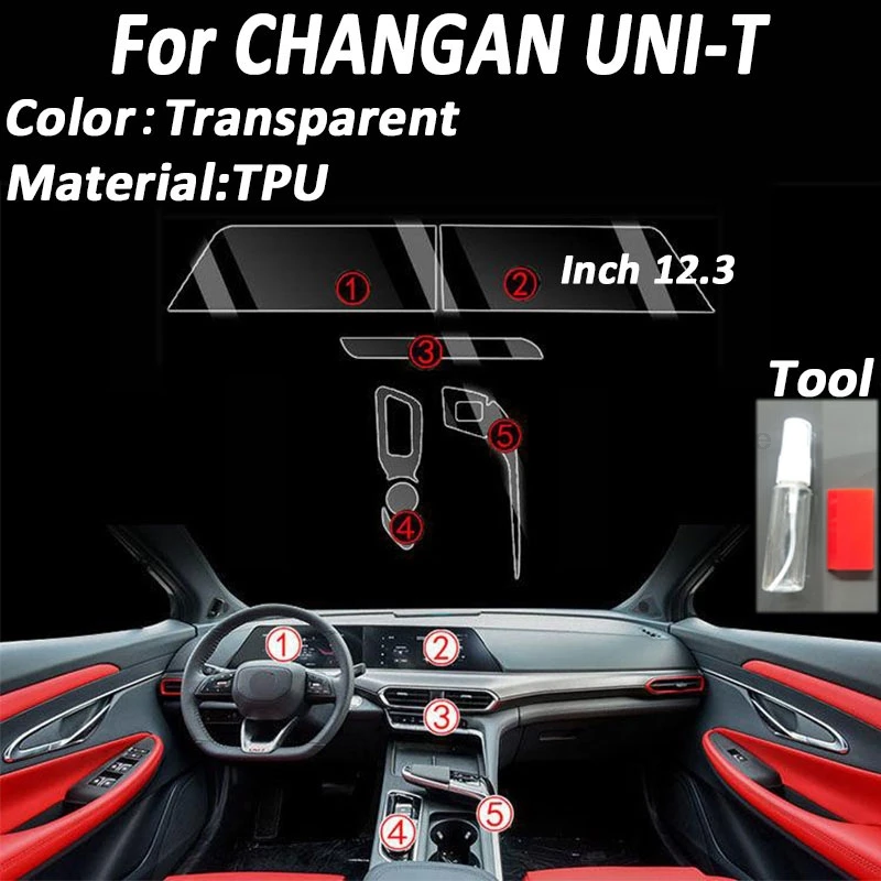 TPU protectiveFilm For Changan UNIT UNI 2020 2021 2022 Interior Center Console Gear Door Window Pillar Panel Transparent Film