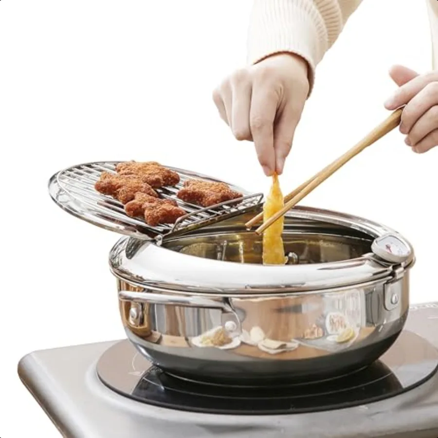 

Deep Fryer Pot C 11 4.4Qt (4.2 L) Extra Large Tempura Frying Pot with Lid 304 Stainl Steel Fry Pot with Temperature Control and