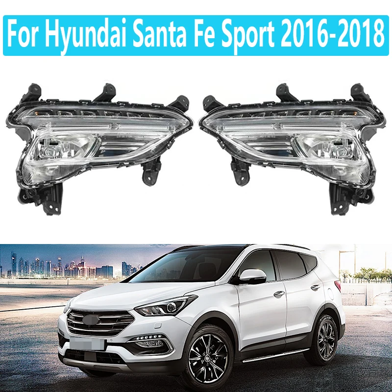 Fog Lamp Assembly For Hyundai Santa Fe Sport 2016 2017 2018 LED DRL Daytime Running Light Fog Lights Headlight Auto Parts