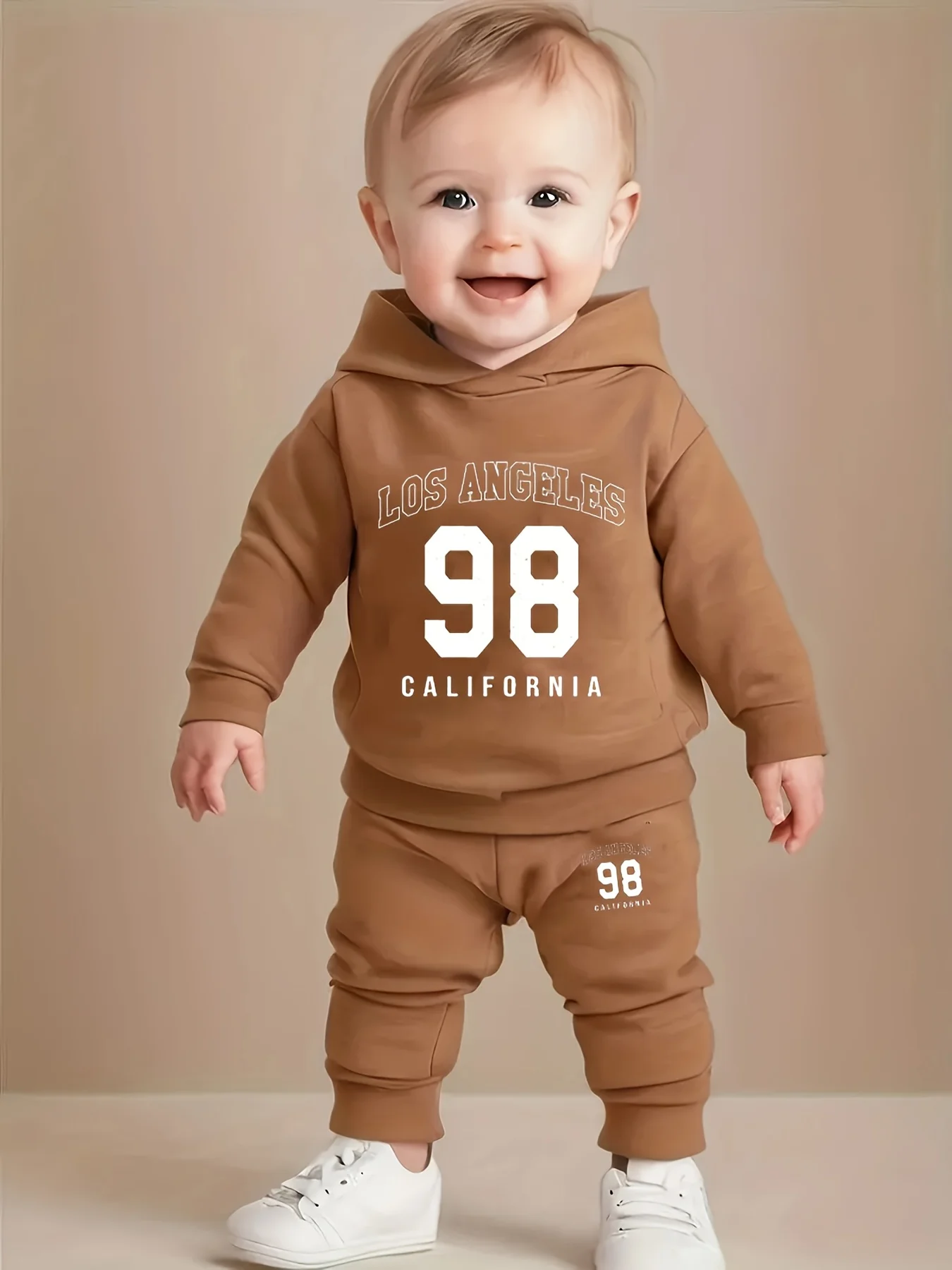 

Newborn Baby Boy Long Sleeve Fleece Hoodie with Number Letter Pattern And Casual Sports Pants Set Autumn Winter Outdoor Wear