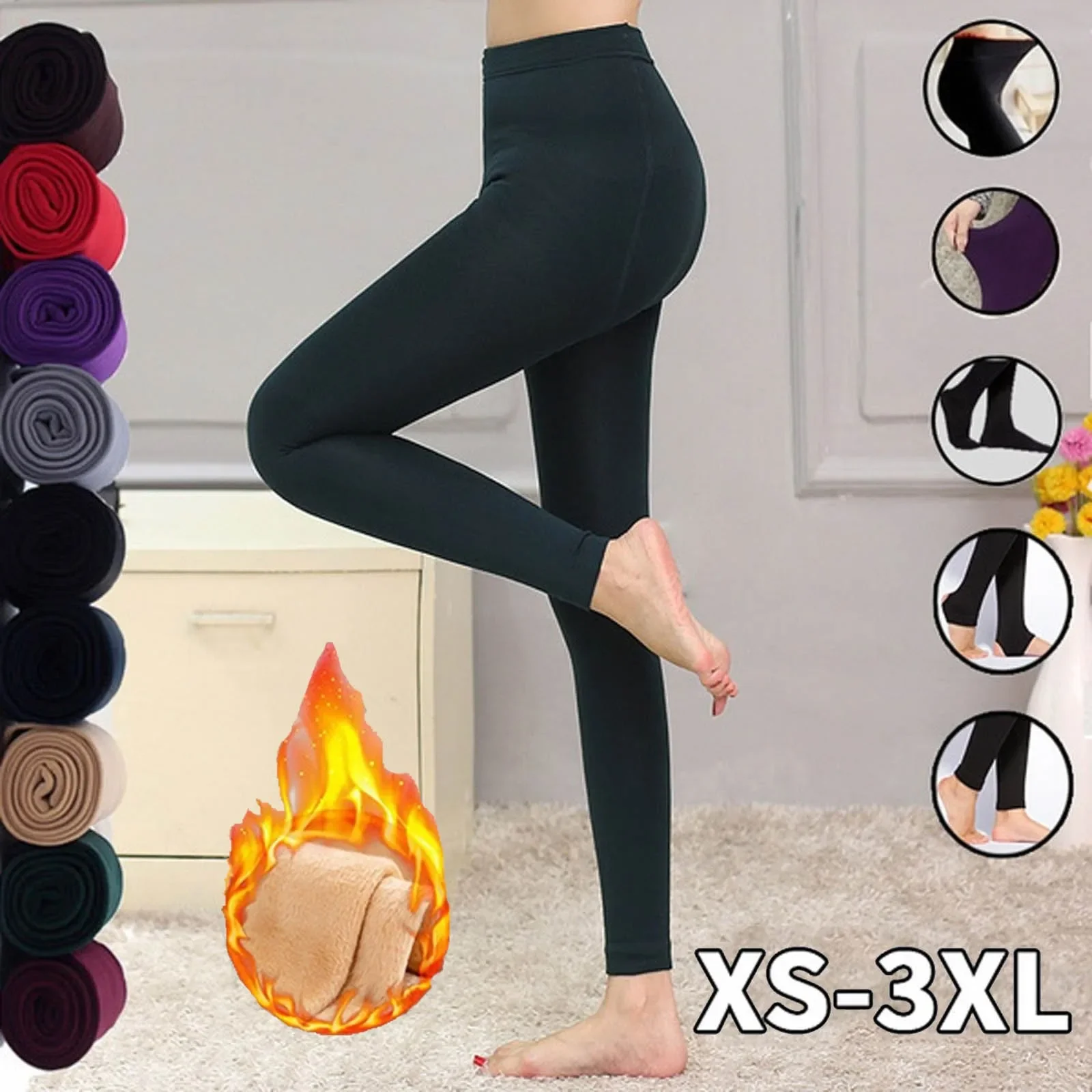 Leggings de lã grossa e quente para mulheres, calças elásticas, carvão escovado, cor doce, outono, inverno