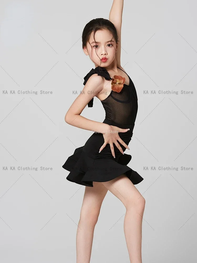 Children\'s Cha Cha Rumba Samba Latin Dance Dress Girls Tango Dance Dresses Competition Standard Ballroom Dance Clothes Kids