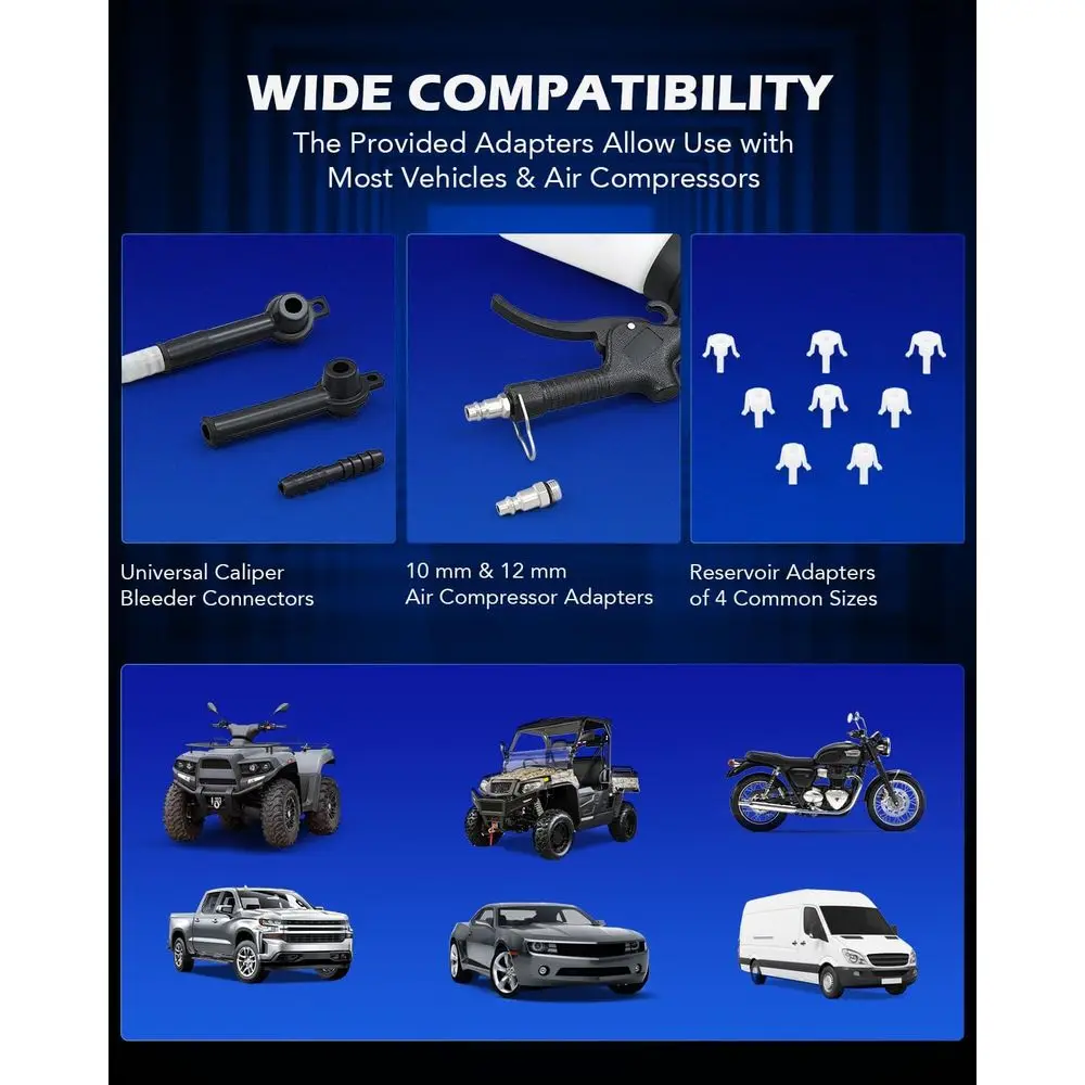 Orion Motor Tech Pneumatic Brake Bleeder Kit, 0.8qt Brake Fluid Bleeder Kit with 8 Master Cylinder Adapters, 750 ml Vacuum Brake