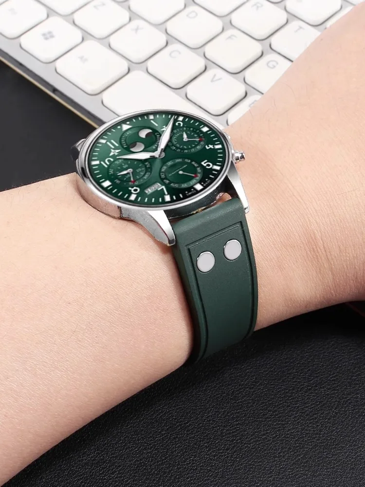 20mm 21mm 22mm Nature Soft Fluororubber FKM Rubber Watchband For IWC Strap Big Pilot Portofino TOP GUN Watch Band With Rivet