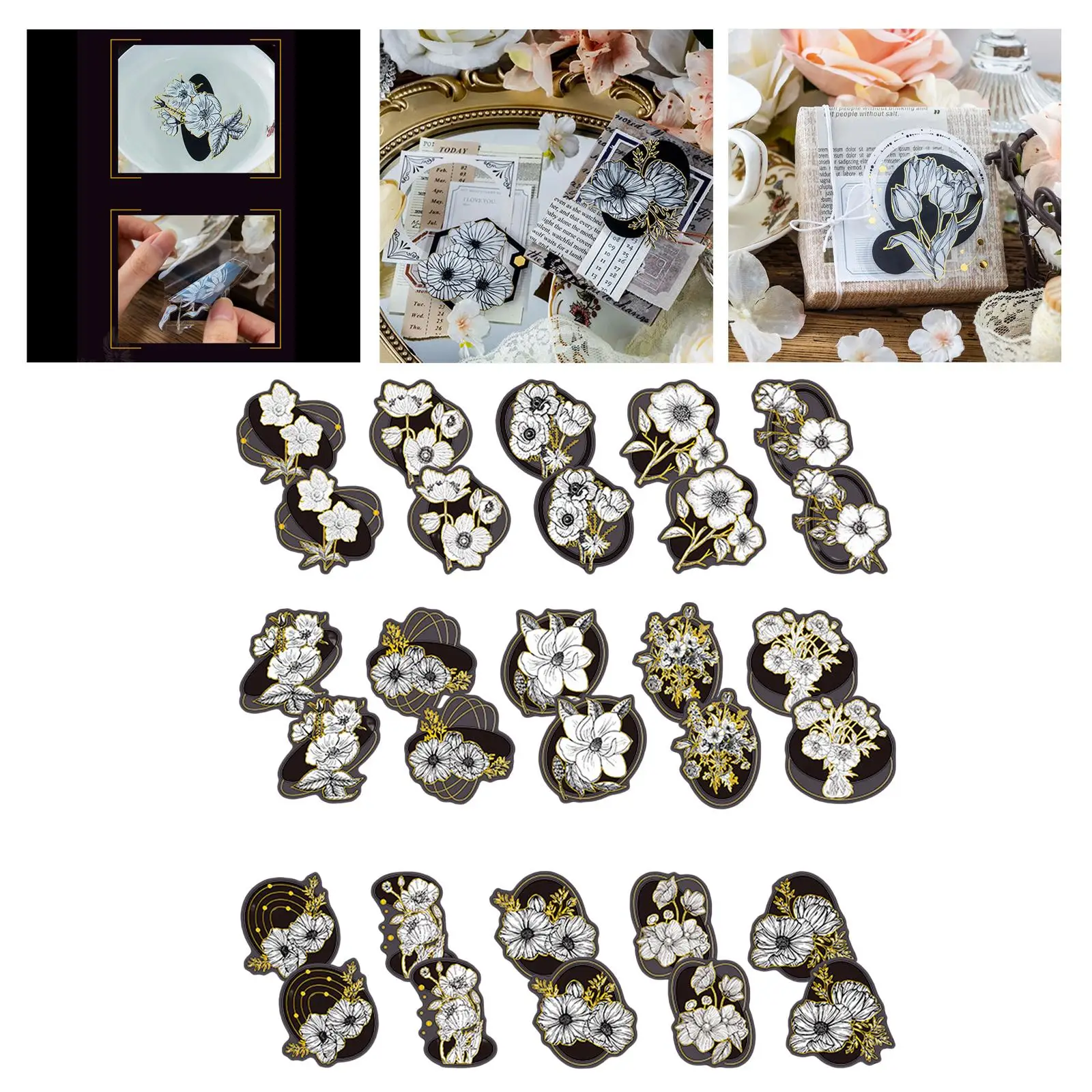 5 × 30 قطعة من ملصقات الزهور لشريط حساب اليد على الطراز القديم ملصق المزارعون المزخرف للحقيبة