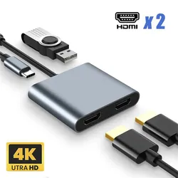 Koncentrator USB C Stacja dokująca USB C TYPE-C do HDMI 4K USB3.0 PD Szybkie ładowanie Podwójny ekran Przedłużenie wyświetlacza Konwerter do Macbooka