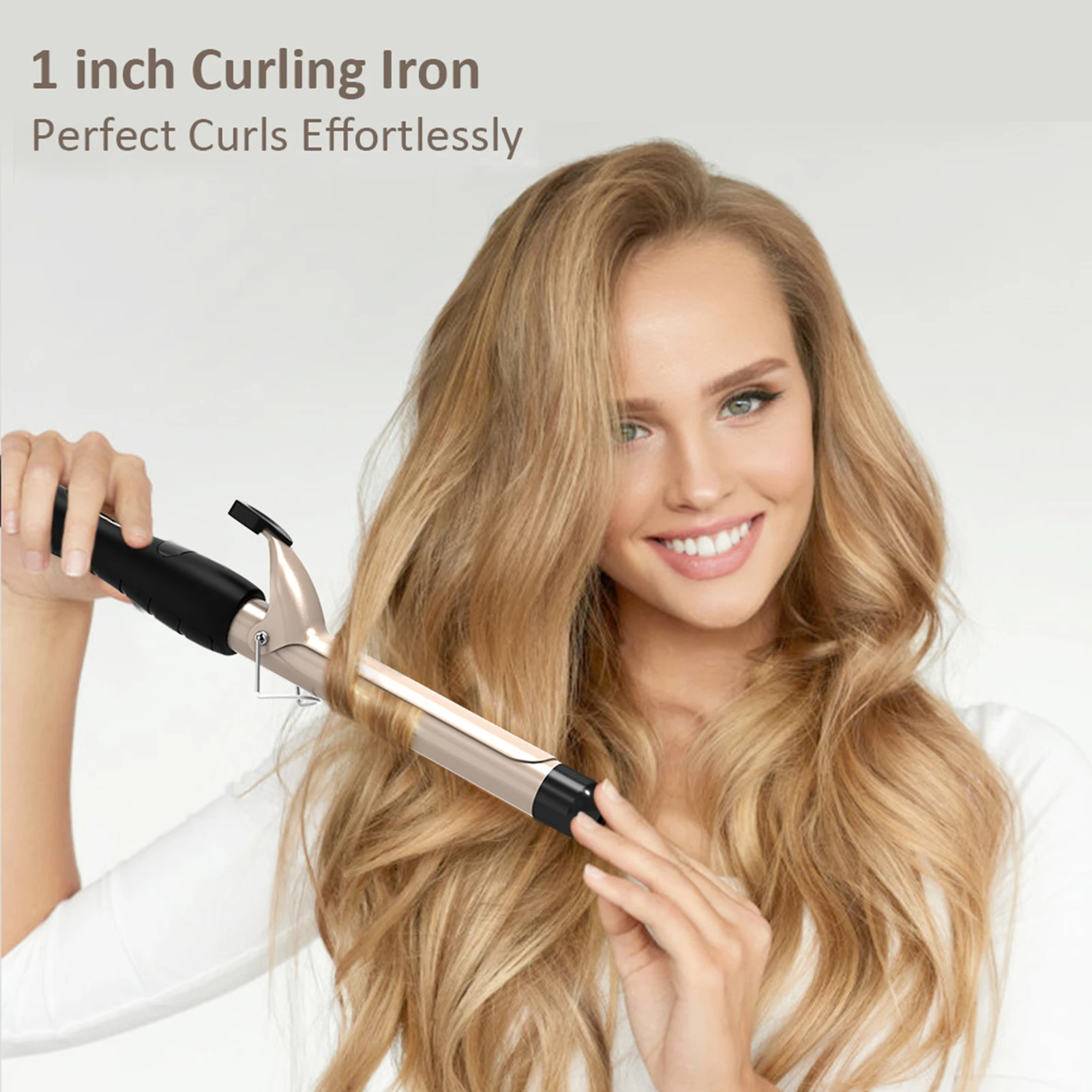 

Hair Curling Iron Hair Curler Temperature Adjustable LCD Temp Display Hair Styling Tool Anti-scald Auto Shut-Off with Hair Clip