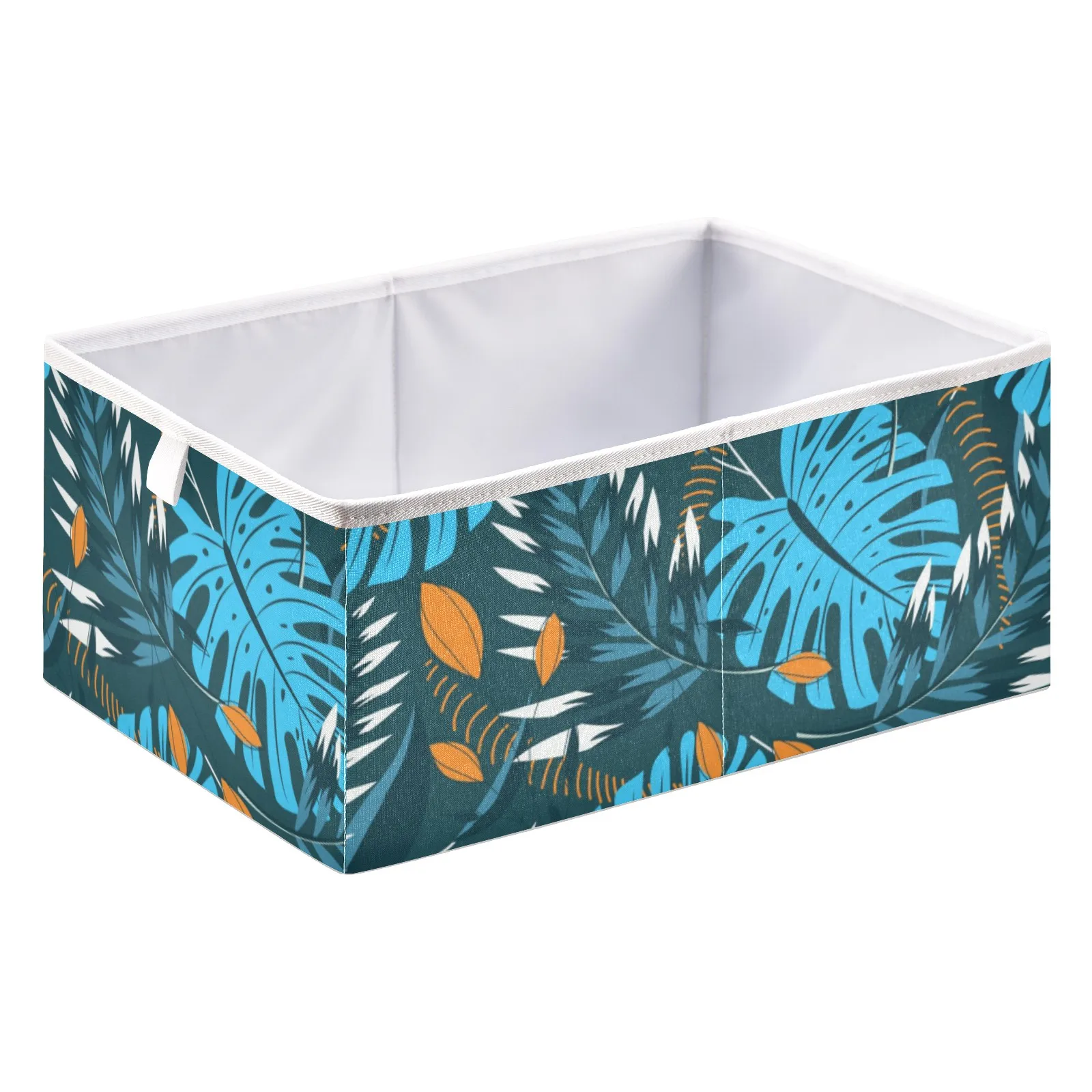 Blue Tropical Palm Leaves Open Home Closet Storage Bins Foldable Large Capacity Toy Quilt Clothes Sundries Storage Box Container