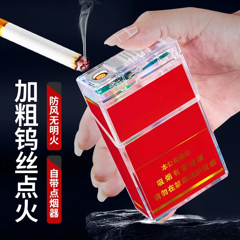 

Birthday Gift Lovely Transparent Cigarette Case Dual-Use Type-C Rechargeable USB Lighter , Flameless Kuromi Cartoon Box Lighters