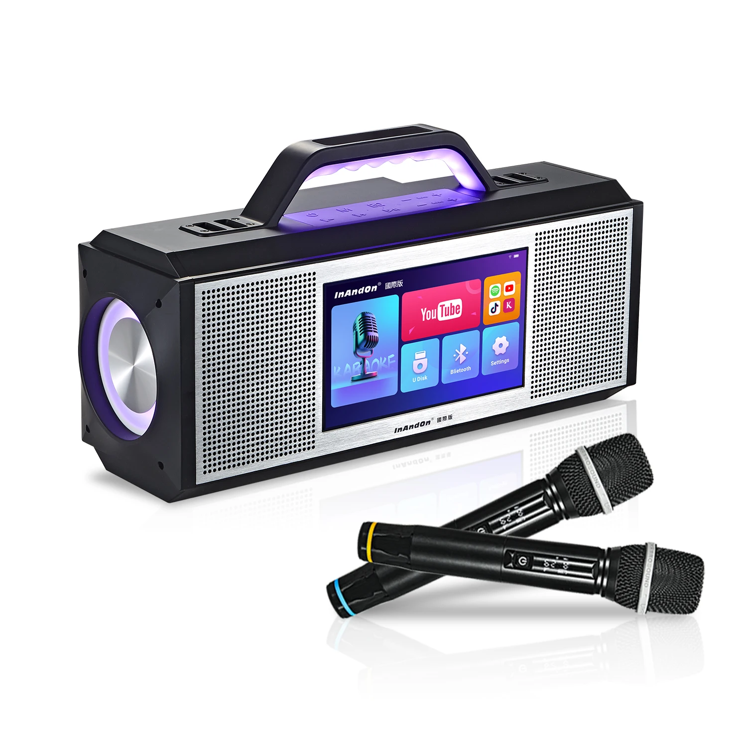 

InAndOn X5 Karaoke Machine 8" Touch Screen 480W Speaker 2 Wireless Mics YouTube Cloud Library Bluetooth WiFi Home KTV System