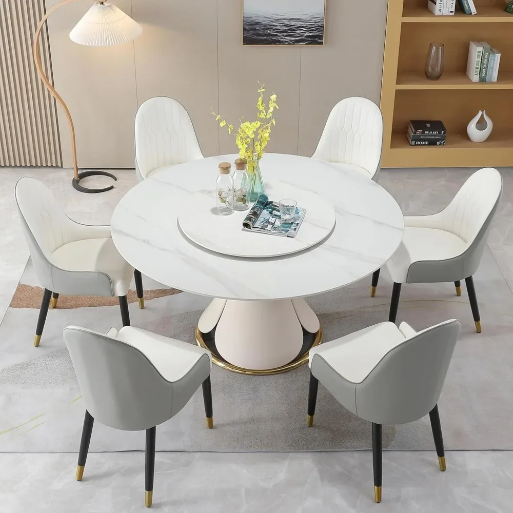 7 Piece Dining Table Set,White 59