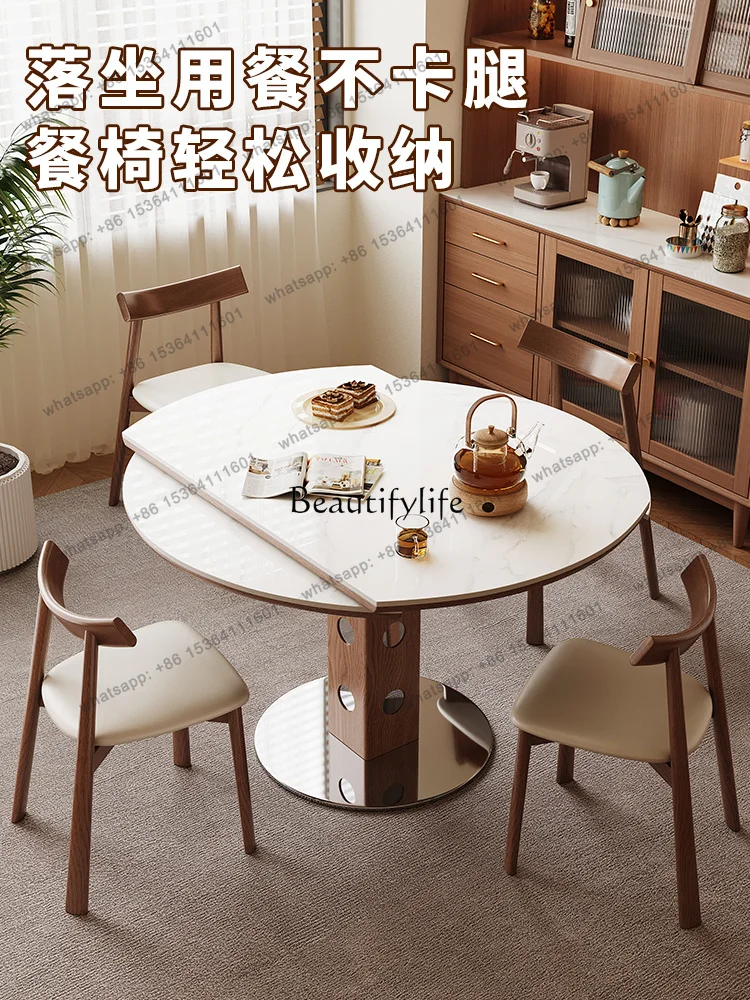 Factory Direct  Medieval style round solid wood rock slab dining table French small apartment household foldable