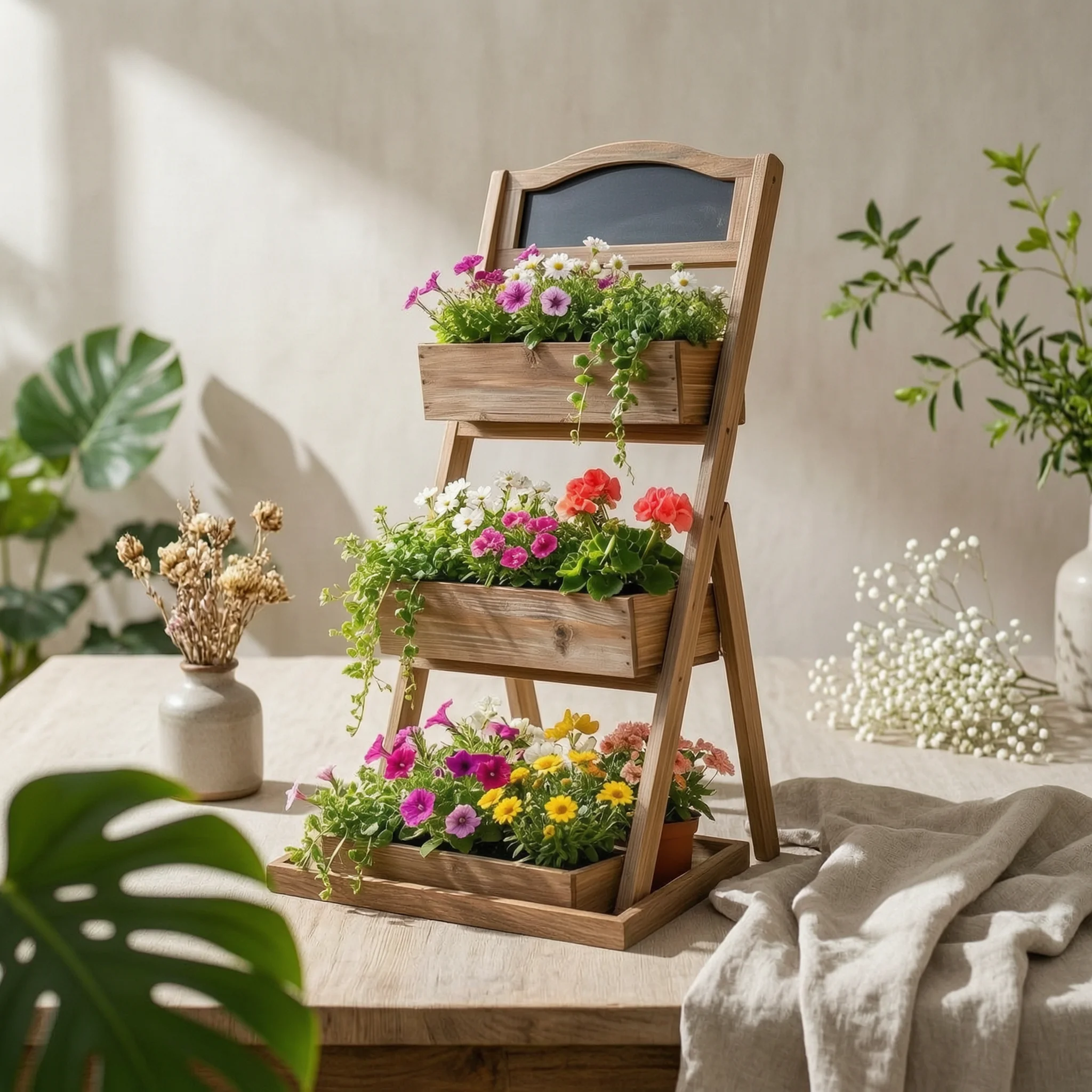 wooden-flower-stand-with-planter-boxes-rustic-wooden-ladder-planter-display-shelf-weathered-for-gardeners-patio-balcony