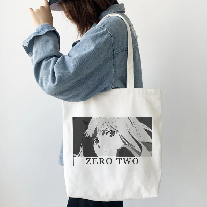 Bolso de mano de Anime Zero Two Darling In The Franxx, bolsa de Anime de Manga, bolsos de compras casuales, bolsos de hombro, bolsa de compras de lona