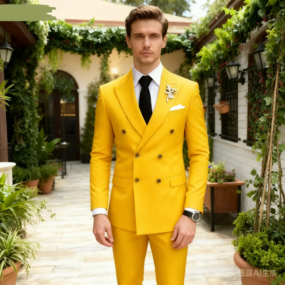 

Men's SlimStriped Suit Notch Lapel Single Breasted Wedding Tuxedo Smoking 2-Piece Set for Groomsmen And Formal Occasions