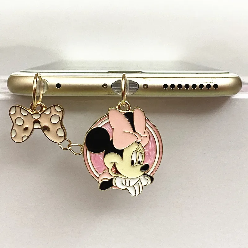 MINISO-Tapón antipolvo de Minnie Mickey para teléfono, protectores de puerto de carga para iPhone, Samsung, Xiaomi, tipo C, Android, Metal