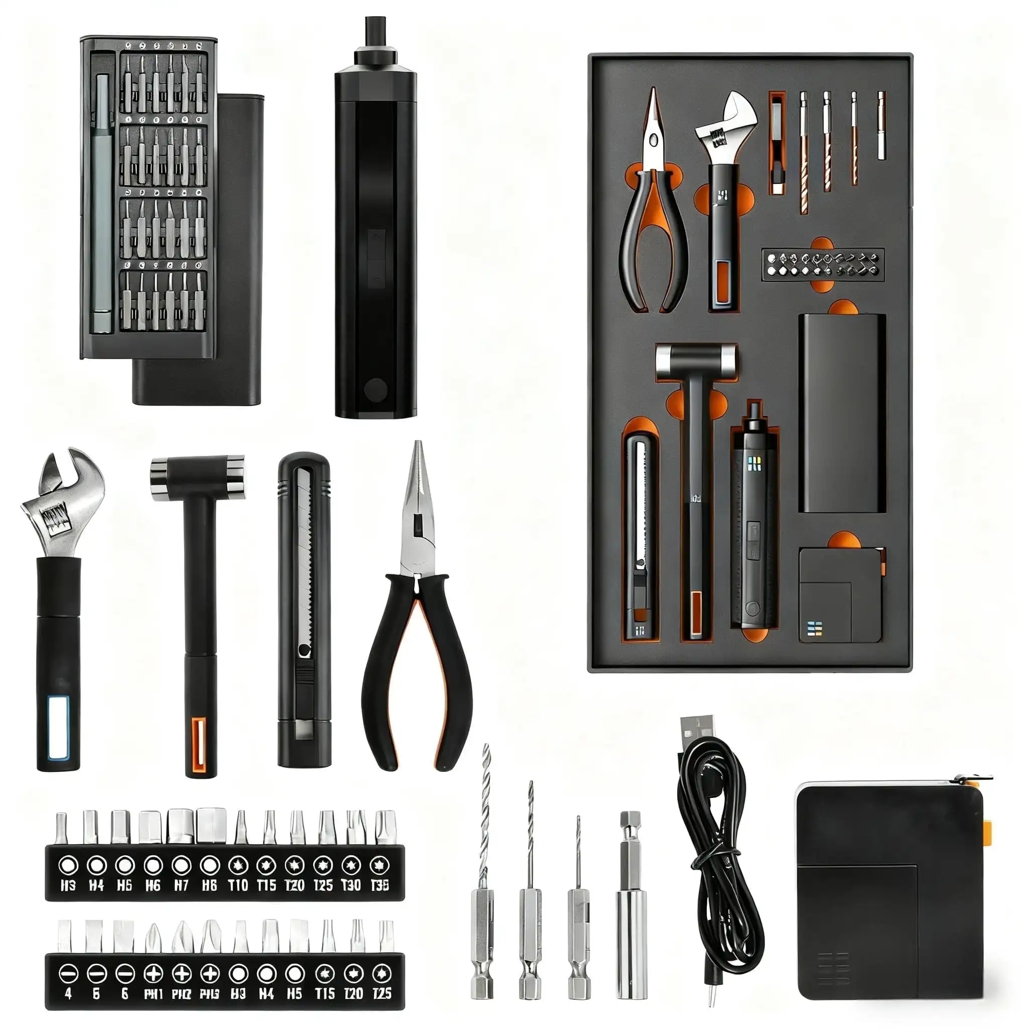 56 Piece Tool Kit,Basic Home Repair Tool Set Includes A Measuring Tape, Hammer, and Electric Screwdriver Repair Tools