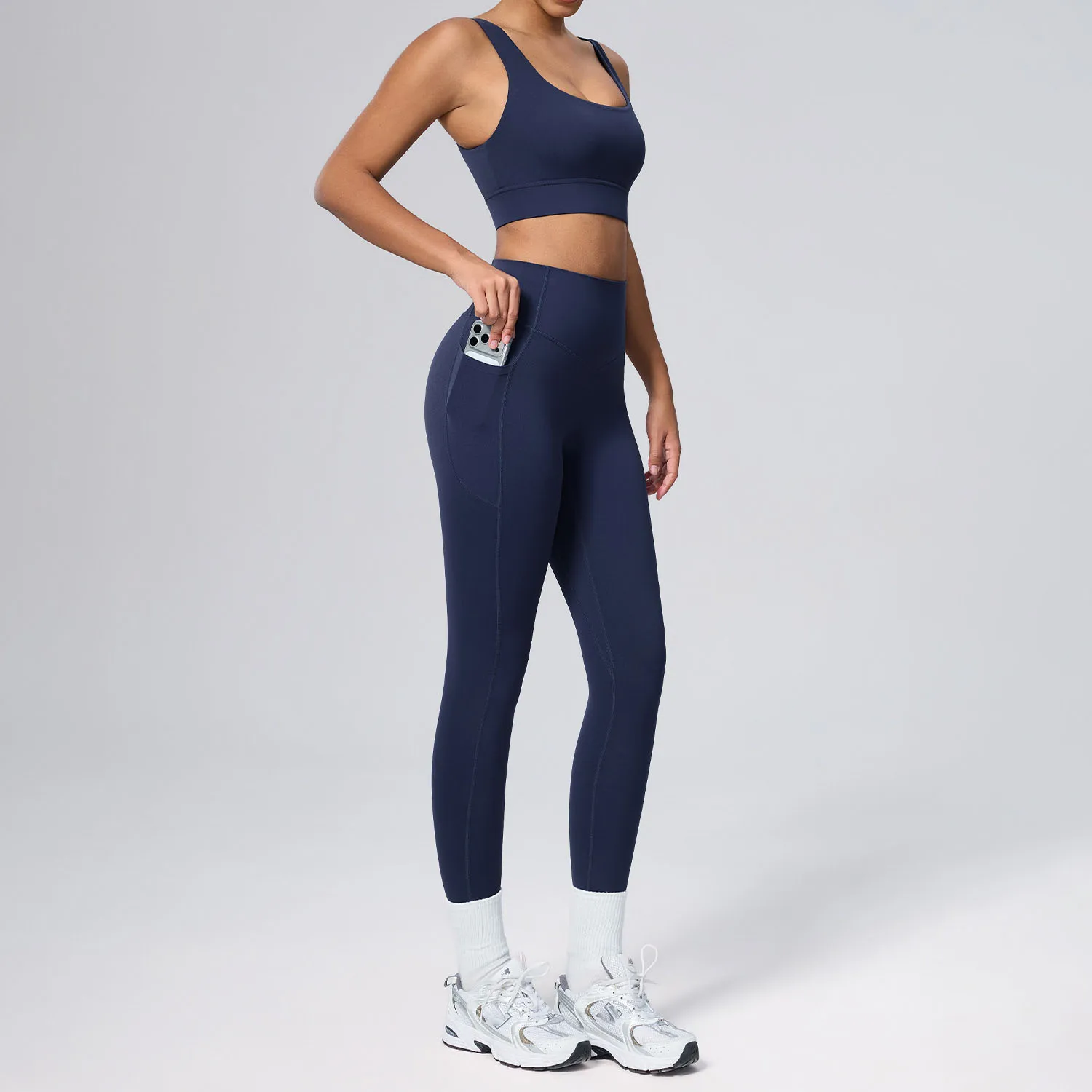 Women New Sport Slimming Outfit High Waist Tummy Control Yoga Set With Pockets Stretchy Breathable Workout Fitness Clothes