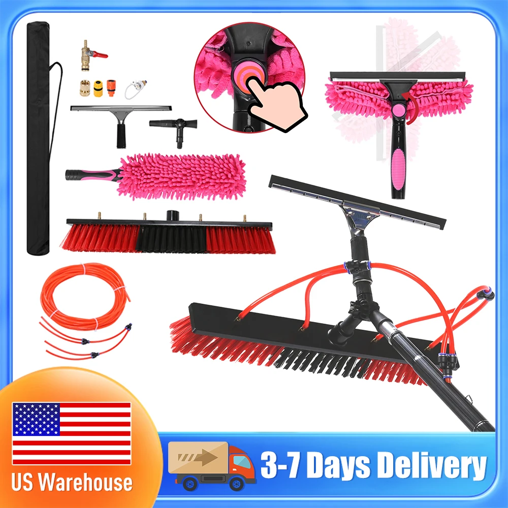 

20m Hose Solar Panel Cleaner Extendable Adjustable Cleaning Pole with 180° Rotating Brush for Solar Panel Roof Car Surface