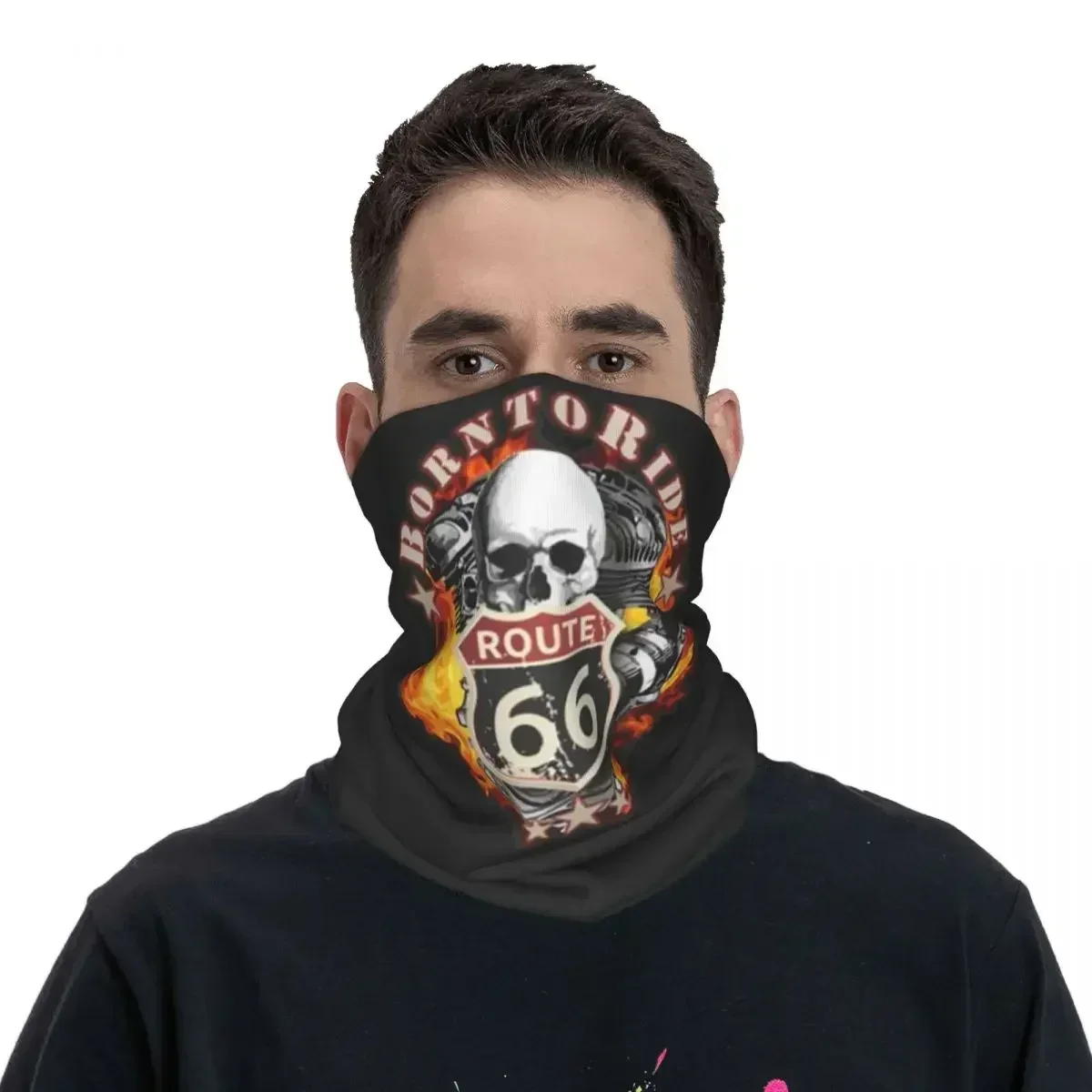 Retro Route 66 Motorcycle Bandana Neck Gaiter Printed Cool Style Balaclavas Wrap Scarf Multi-use Headwear Fishing Adult Winter