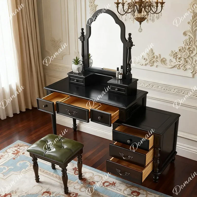 41 N New black retro dresser integrated chest cabinet makeup table light luxury French high-end medieval style
