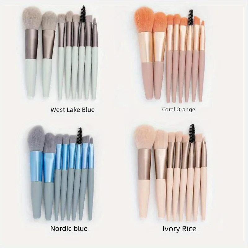 8pcs Portable Mini Eight-piece Makeup Brush Set Women's Macaron Beauty Tools Soft Bristle Eyeshadow Brush Compact Travel Size