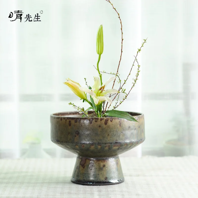 Vakarufalhi High-Foot Ceramic Mini Floret Desktop Mini Flower Vase Decoration Tea Ceremony Japanese Flower Arrangement Twelve Fl