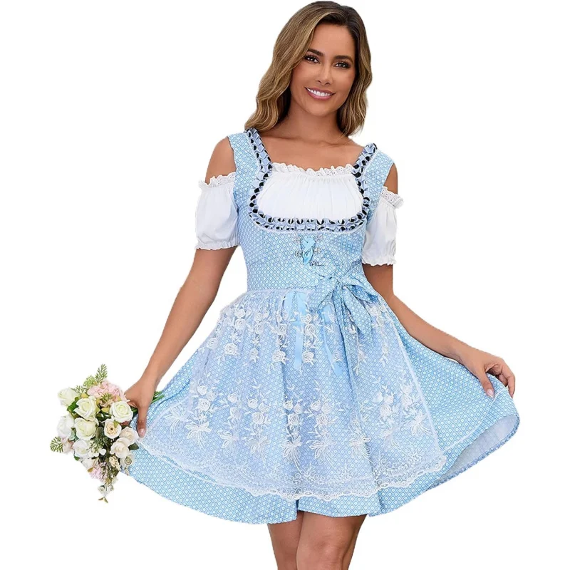 

2 Piece Dirndl Dresses Women Oktoberfest Carnival Costume Accessories with Apron