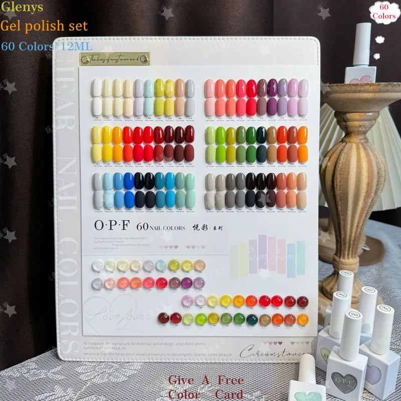 

Glenys 60-цветный клей для лака для ногтей, популярный полуперманентный погружной гель, цветная карта, УФ-светодиодный набор лаков для маникюрного салона