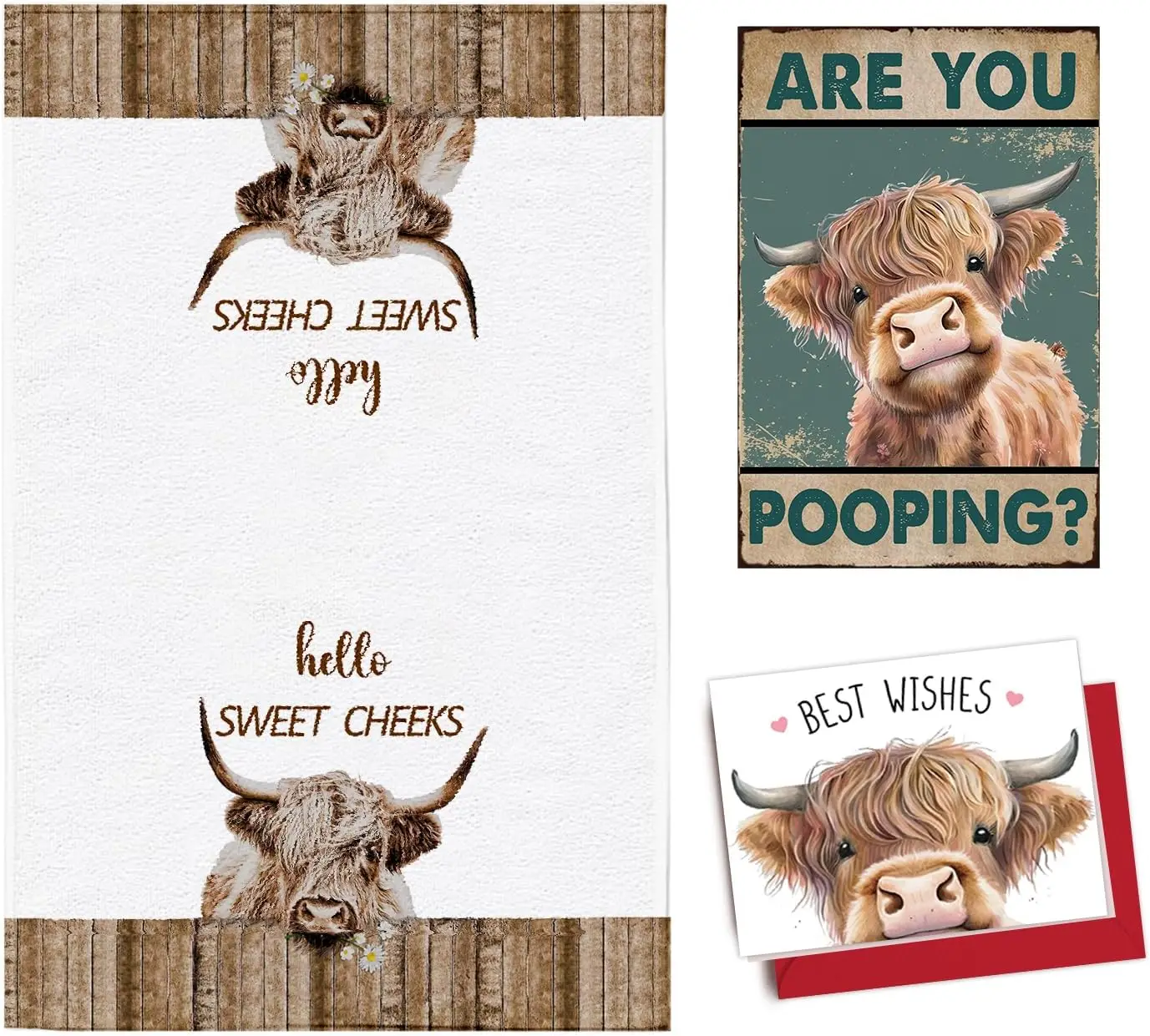 2 Pcs Vintage Highland Cow Are You Pooping Funny Tin Sign 8x12