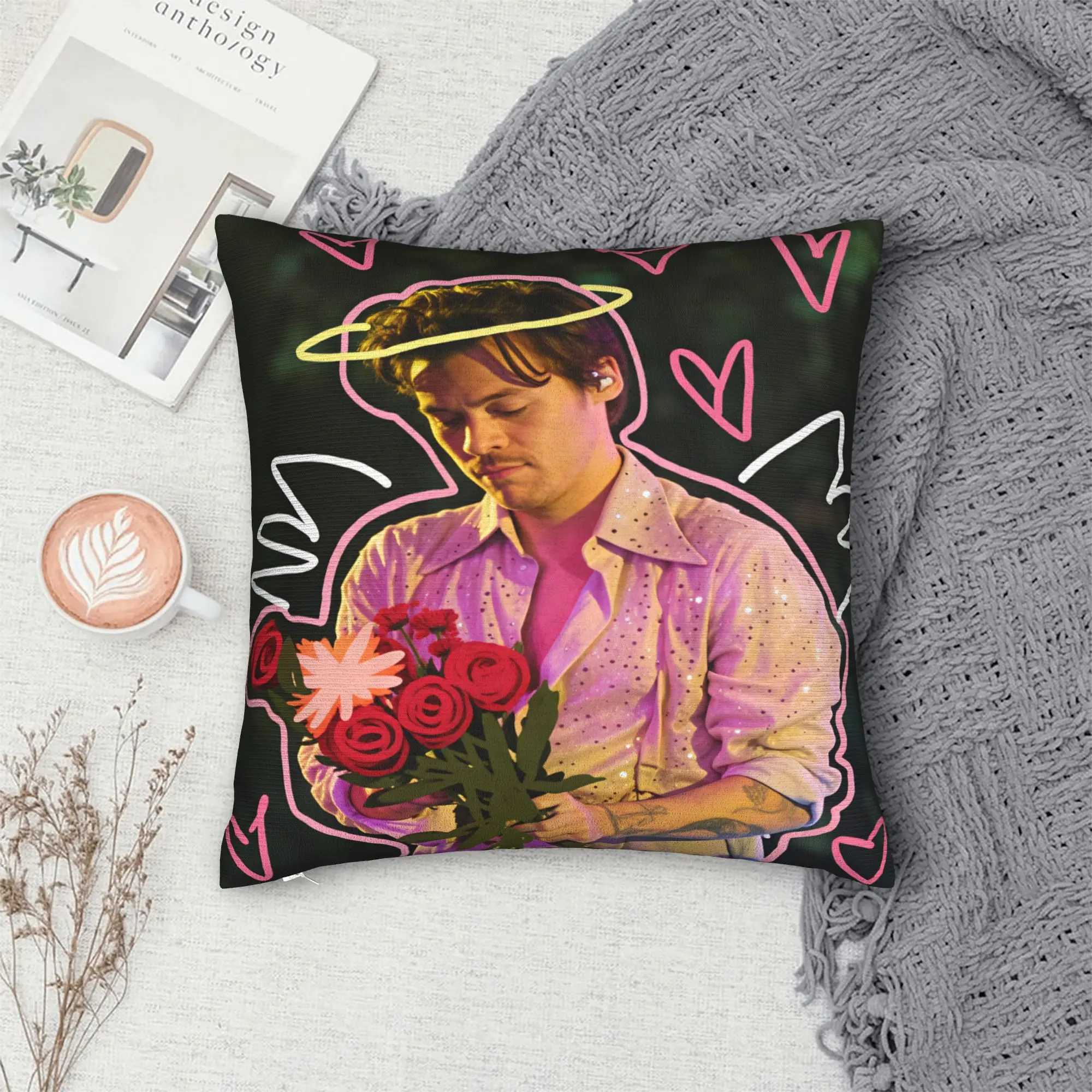 Harrys S-Styles Kiss Al the Time Pillow Cover  Comfy Cushion Cover Vintage Pillow Case For Living Room Chair