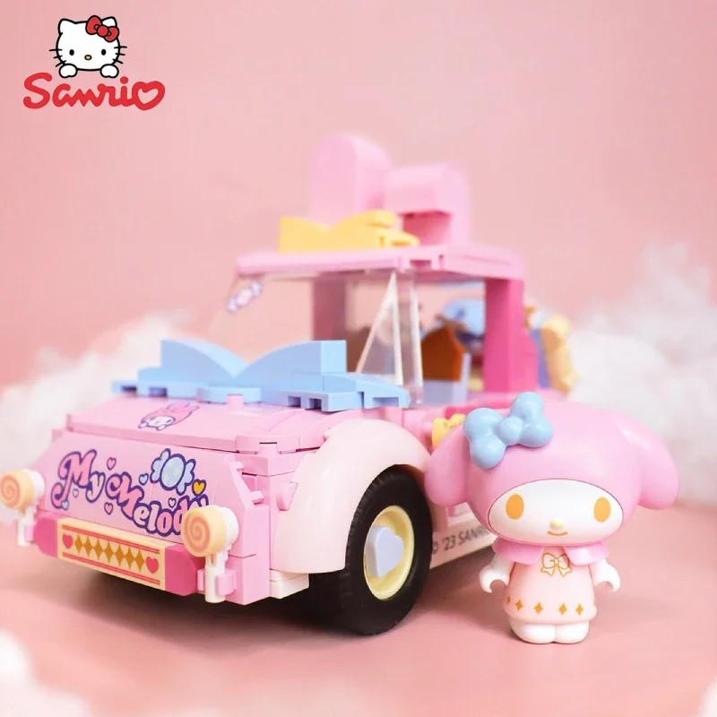 Cartoon Sanrio My Melody Kuromi Blocks Car Kuromi Assembled Toys Ornaments Assembled Blocks Children's Toys Birthday Gift