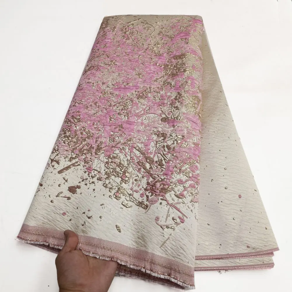 African Gild Brocade Jacquard Fabric Nigerian French Organza Fashion Satin Damask Lace Fabrics for Party Wedding Dress Material