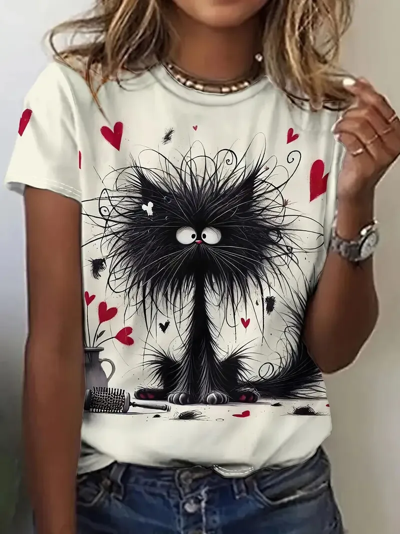 

Женская футболка с забавным принтом Aniaml, летние уличные повседневные футболки с круглым вырезом и короткими рукавами, женская одежда больших размеров, пуловер