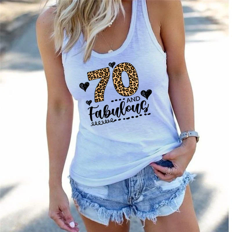 Leopard Print 70 Graphic Tank Top Women 70th Birthday Gift Heart Print Summer Tanks Leopard 70 and Fabulous Racerback Tank Top