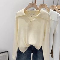 Women's Clothing Basic All-match Polo Collar Pullovers Autumn Winter Casual Loose Long Sleeve Sweaters Elegant Chic Button Tops