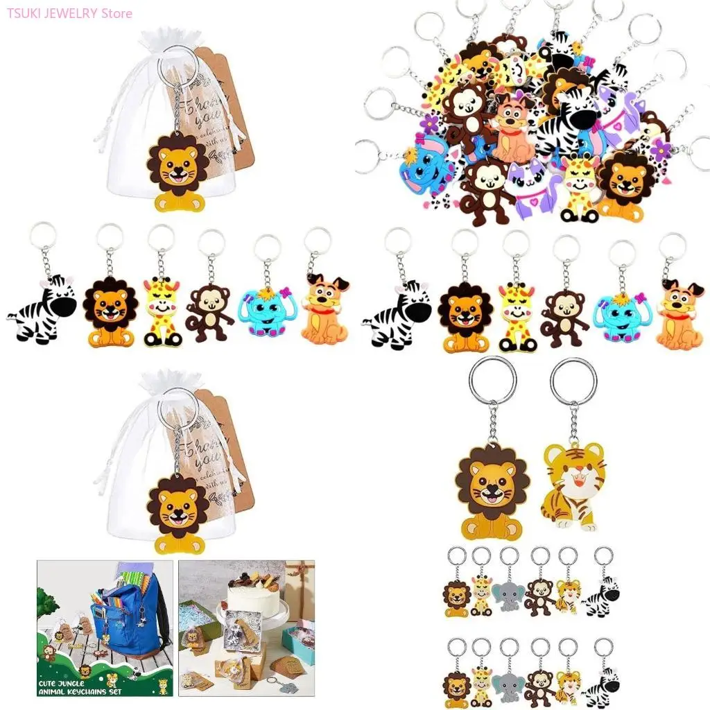 

62KE 18pcs Jungle Animal Checkins Baby Shower Keyring Ornament Зоопарк