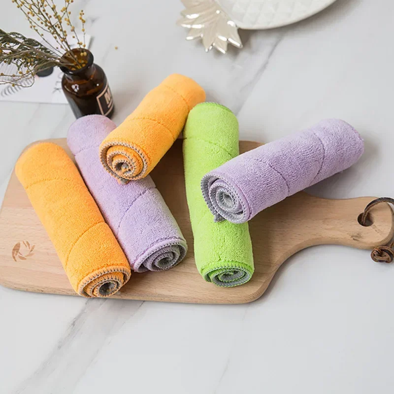 5Pcs Absorbent Glass Kitchen Cleaning Cloths Rags Table Window Home Kitchen Supplies Household Cleaning Towel Tools