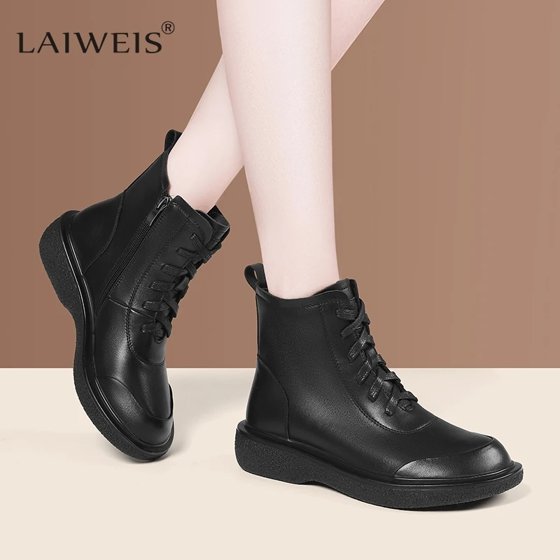 Genuine Leather Outudoor Boots Women British Style Fashion All-Match Walking Driving Motorcycle Boots Ladies Female nude Boots