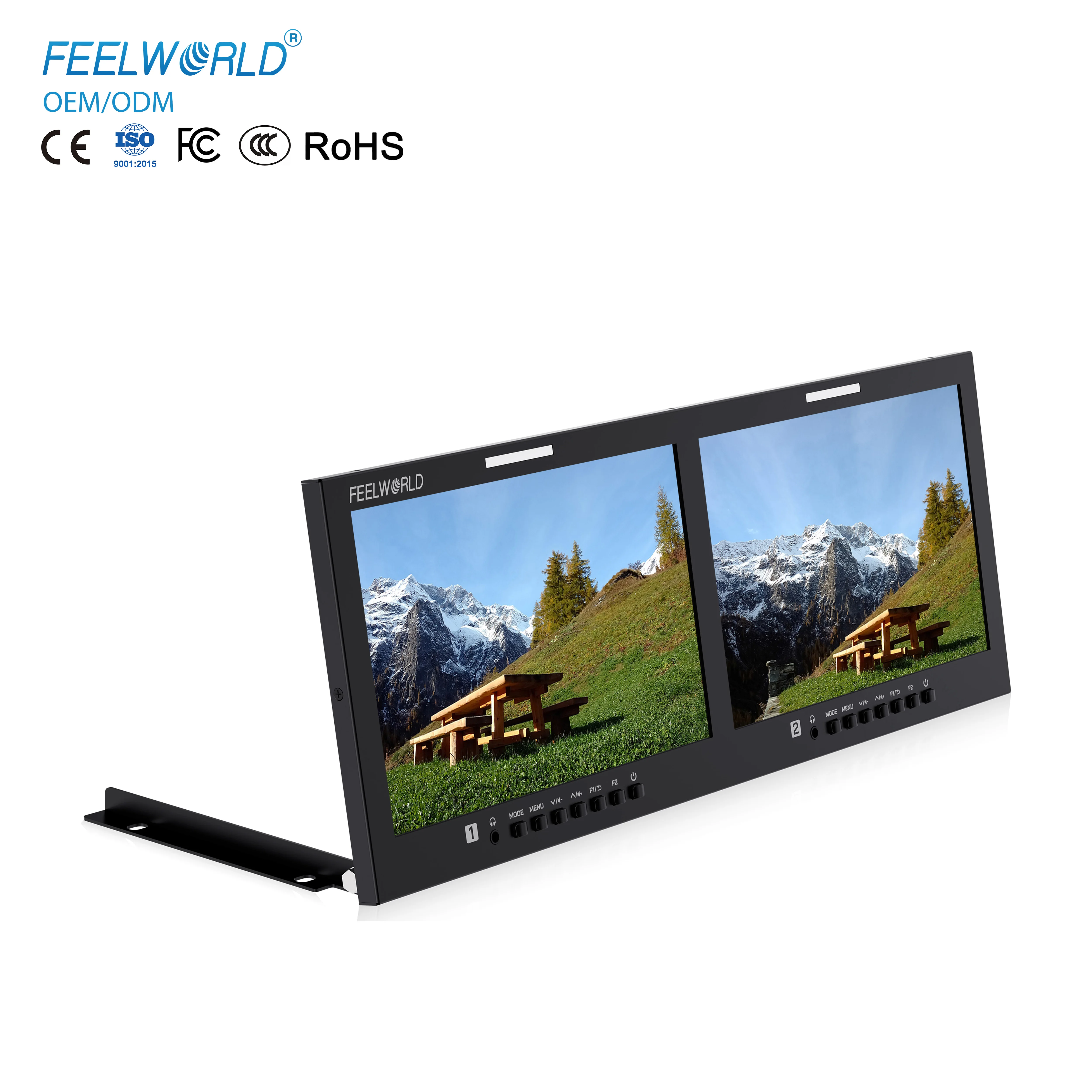 4RU Rackmount Dual 10.1 IPS Monitor 1920×1200 4K HDMI SDI Multi Input Broadcast Studio Video Equipment