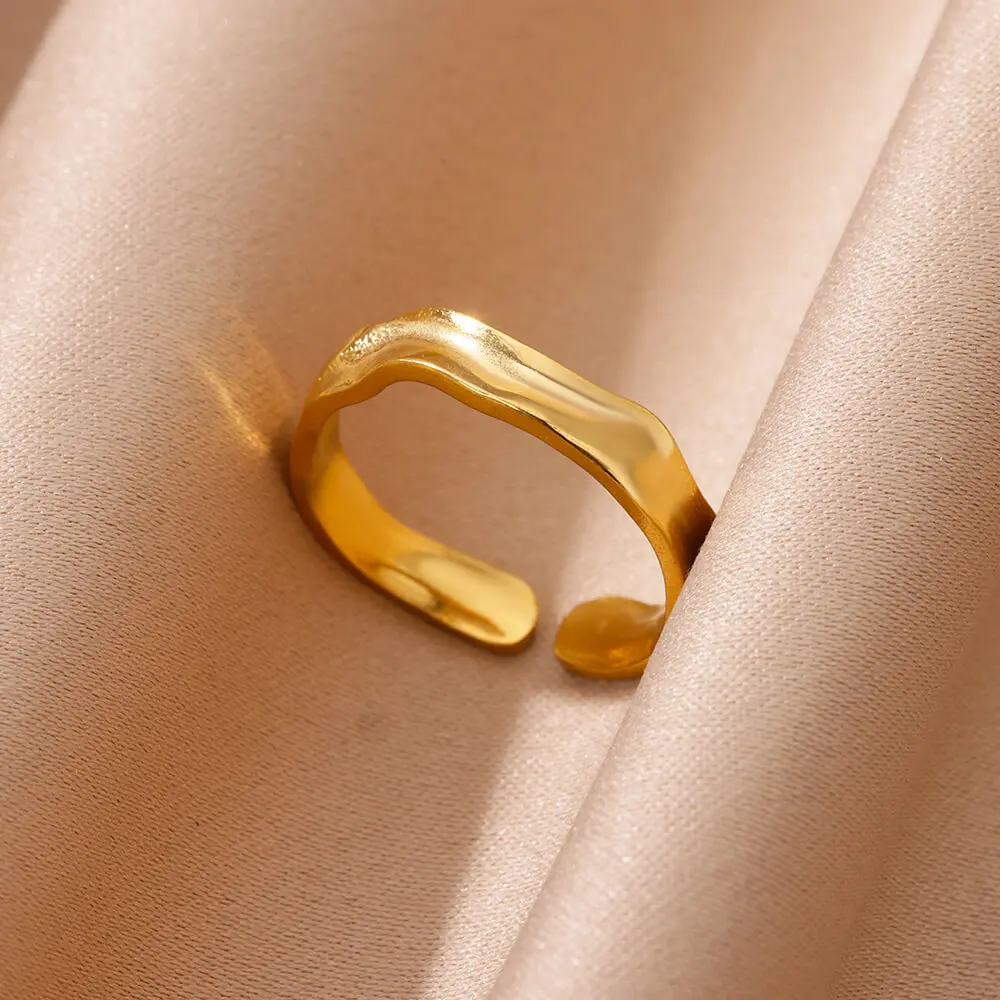 Edelstahl Chunky Breite Ringe Für Frauen Vintage Gold Farbe Geometrische Open Finger Ring Mode Minimalistischen Schmuck Geschenk Femme