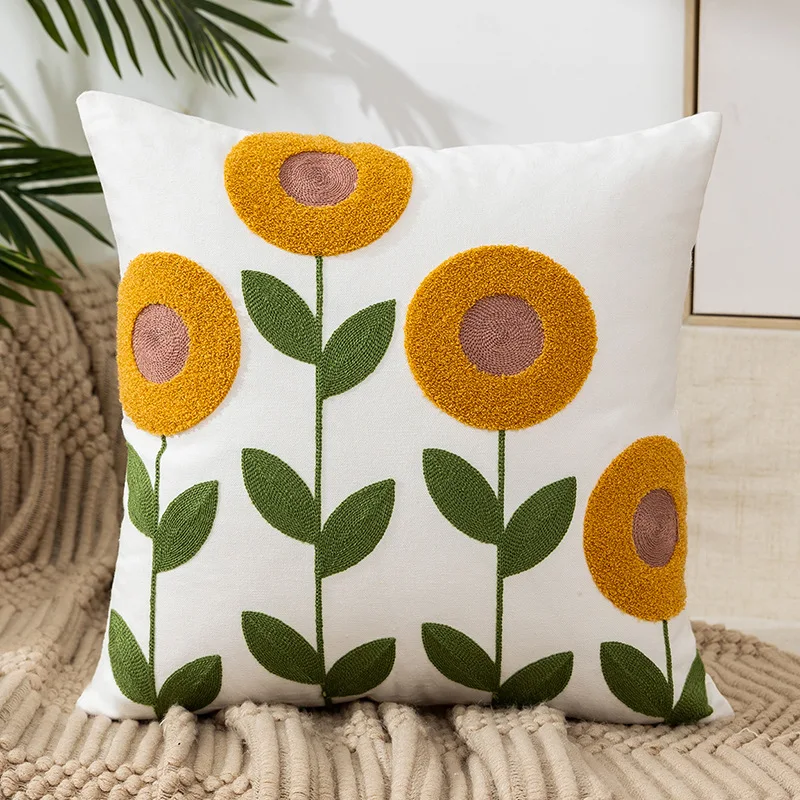 Towel embroidered Flower Cushion Cover Linen Simple Sofa Headboard Pillow Case Office Cushion Cover Cogines 45x45cm