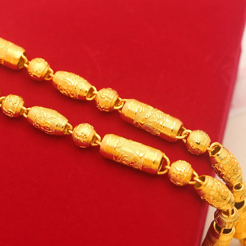 

Luxurious 24K real gold necklace men's frosted hot style 10mm Dafu style au9999 gold store chain