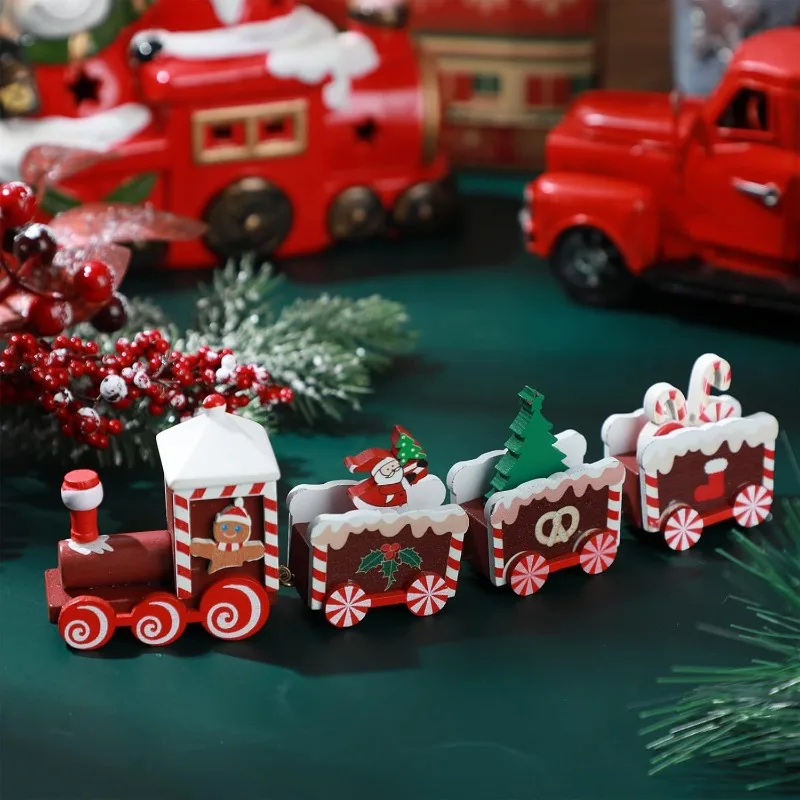 Weihnachtszug, bemalte Weihnachtsdekorationen aus Holz, Mini-Weihnachtsbaumzug, Weihnachten, Tischdekoration, Partydekorationen – Detail 2