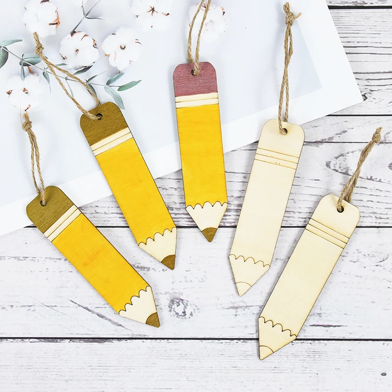 Lápis em forma de madeira em branco artesanato graffiti diy crianças marcadores livro leitura marcador festa pendurado sinal de madeira presente tags etiqueta