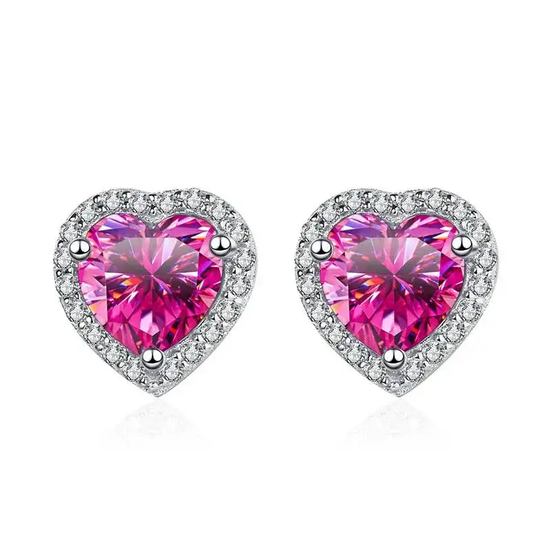 JoyceJelly 1 Carat Heart-shaped Pink Moissanite Earrings S925 Sterling Silver Jewelry Pass Diamond Tester Free GRA Certificate