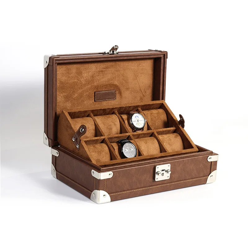 

Handmade Luxury Wooden Watch Display Box Organizer Custom 8-Pocket Leather Watch Case Pouch Luxury PC Storage Boxes Cases