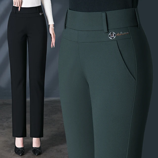 Damskie spodnie o średniej rozciągliwości Plus Size do pracy biurowej, z kieszeniami i prostym krojem （M-6XL)