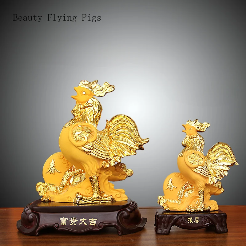 Creative resin zodiac chicken ornaments, cute rooster mascot, living room desktop decoration Animal feng shui