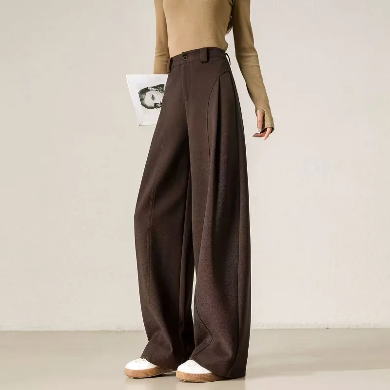 Women High Waist Wide Leg Pants Draped Loose Straight Full Length Casual Trousers With Pockets